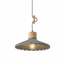 Load image into Gallery viewer, Pendant light with concrete shade and wooden accents on a white background
