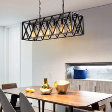Load image into Gallery viewer, Industrial Black Metal Kitchen Chandelier, 6 Bulb Box Design

