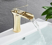 Load image into Gallery viewer, Polished gold waterfall bathroom faucet

