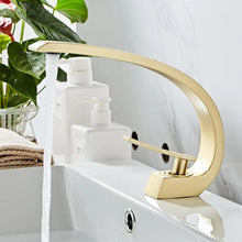Load image into Gallery viewer, brushed gold curved bathroom faucet
