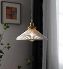 Load image into Gallery viewer, Porcelain white ceramic and brass vintage pendant light 
