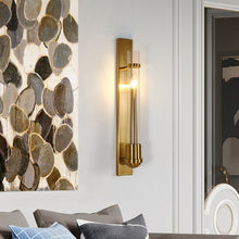 Load image into Gallery viewer, glass and brass aston wall sconce
