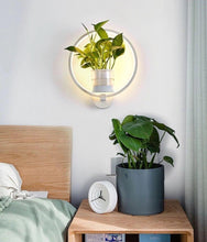 Load image into Gallery viewer, white bedside wall sconce with planter for plants and succulents
