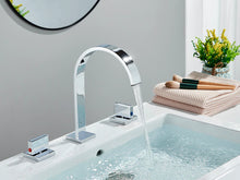 Load image into Gallery viewer, chrome three hole modern gooseneck bathroom faucet
