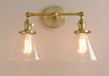 Load image into Gallery viewer, brass finish rustic farmhouse two bulb wall sconce
