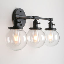 Load image into Gallery viewer, three bulb matte black farmhouse style wall sconce
