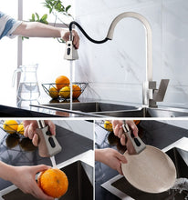 Load image into Gallery viewer, Brushed nickel spray and stream pull out kitchen faucet
