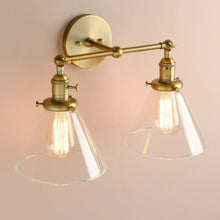 Load image into Gallery viewer, antique brass vintage two bulb wall sconce dimensions
