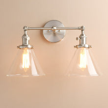Load image into Gallery viewer, brushed nickel two bulb vintage wall sconce
