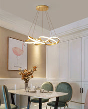 Load image into Gallery viewer, Polished gold dining room led chandelier light fixture
