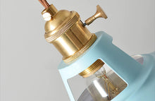 Load image into Gallery viewer, blue vintage colorful pendant light with brass lamp base
