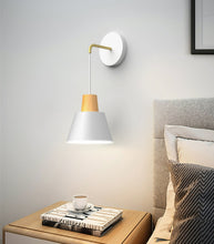 Load image into Gallery viewer, aluminum and wood bedside white finish nordic wall light
