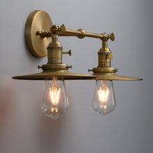 Load image into Gallery viewer, mid century modern antique brass color wall sconce

