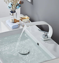 Load image into Gallery viewer, slim modern white and chrome bathroom faucet

