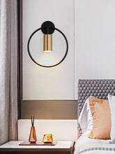 Load image into Gallery viewer, black and bronze modern bedside LED wall sconce
