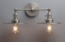 Load image into Gallery viewer, brushed nickel farmhouse chic two-bulb wall light
