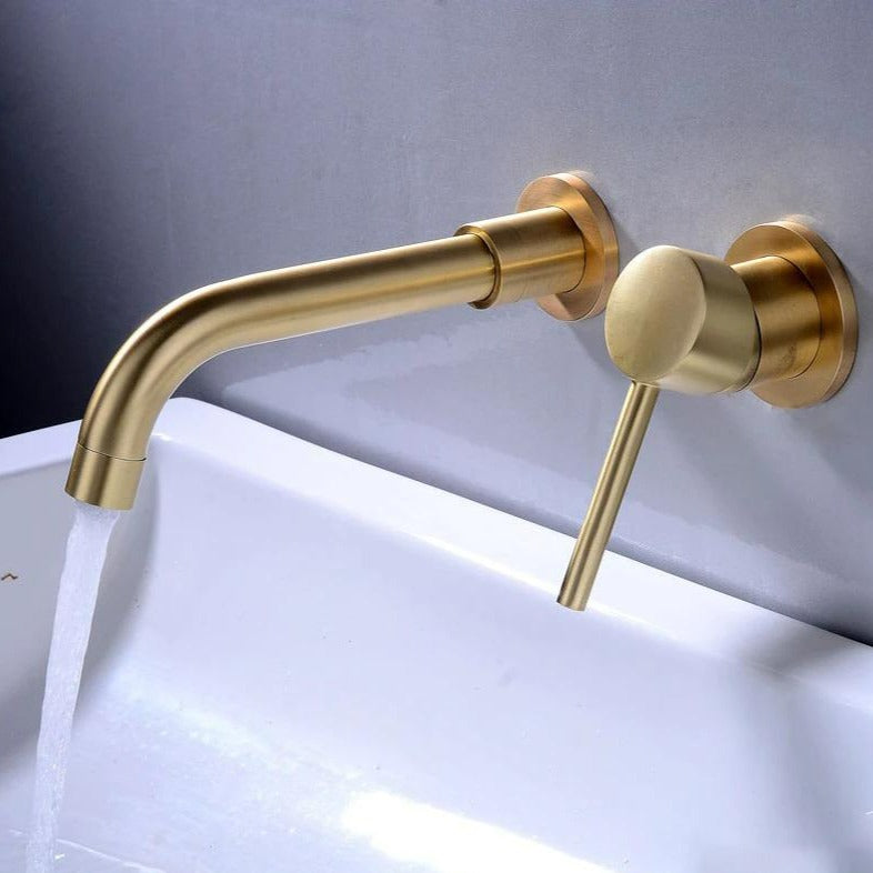 Polished Gold Wall Mounted Bathroom Faucet