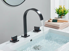 Load image into Gallery viewer, matte black modern curved two handle bathroom faucet
