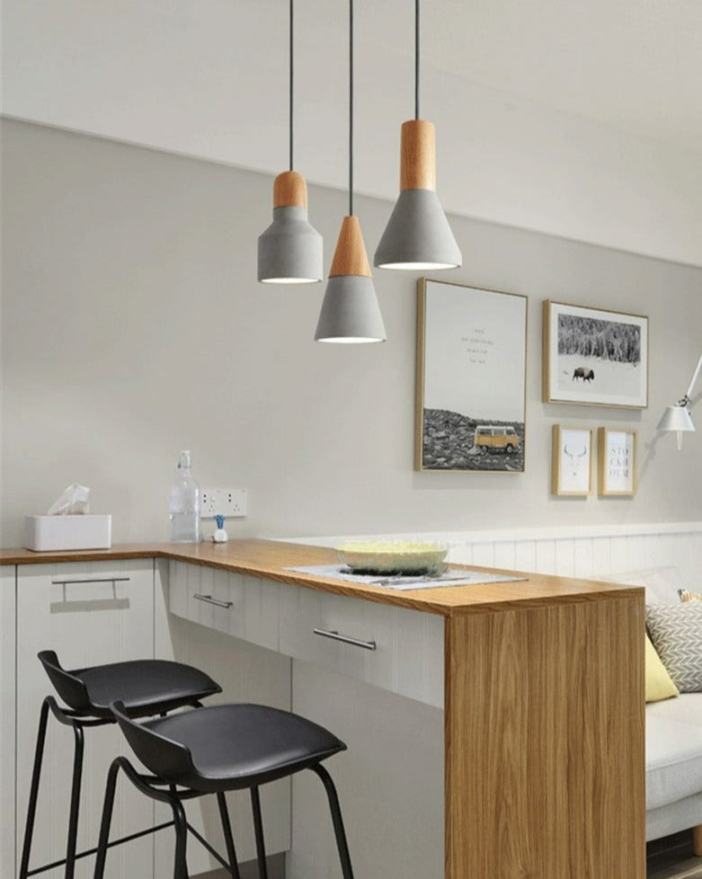 Concrete and wood pendant light hotsell