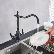 Load image into Gallery viewer, Filtered water two handle modern kitchen faucet in black
