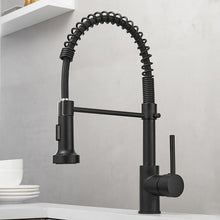 Load image into Gallery viewer, matte black single hole pull out kitchen faucet
