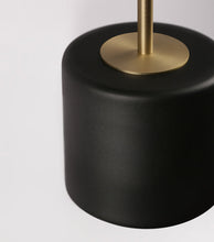 Load image into Gallery viewer, matte black metal lampshade and brass lampbase
