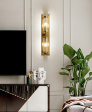Load image into Gallery viewer, two bulb glass column living room or bathroom wall sconce
