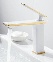 Load image into Gallery viewer, Modern white and gold bathroom faucet
