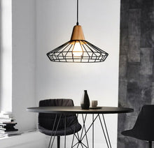 Load image into Gallery viewer, Vintage wrought iron and wood pendant light
