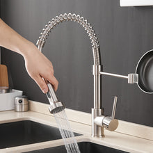 Load image into Gallery viewer, modern brushed nickel spring retractable kitchen faucet
