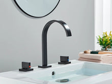 Load image into Gallery viewer, three hole gooseneck bathroom faucet in black
