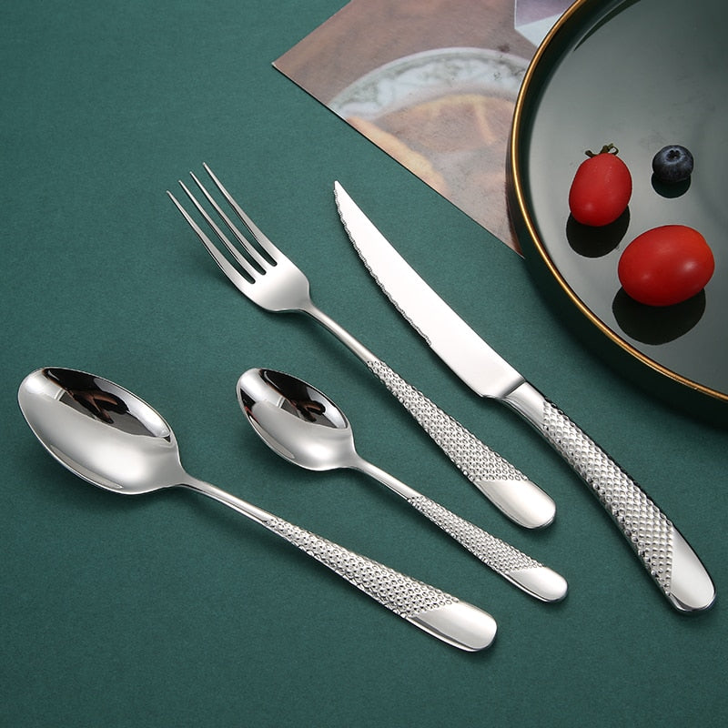 Luxury Textured Handle Silverware Set – Focal Decor