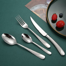 Load image into Gallery viewer, silver flatware set with textured handles

