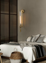 Load image into Gallery viewer, brass and fluted glass rustic wall sconce
