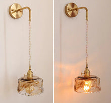 Load image into Gallery viewer, brass amber glass chic retro wall lights
