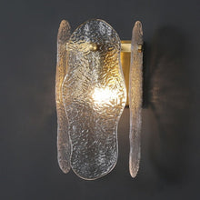 Load image into Gallery viewer, copper and textured glass mid century modern wall sconce 
