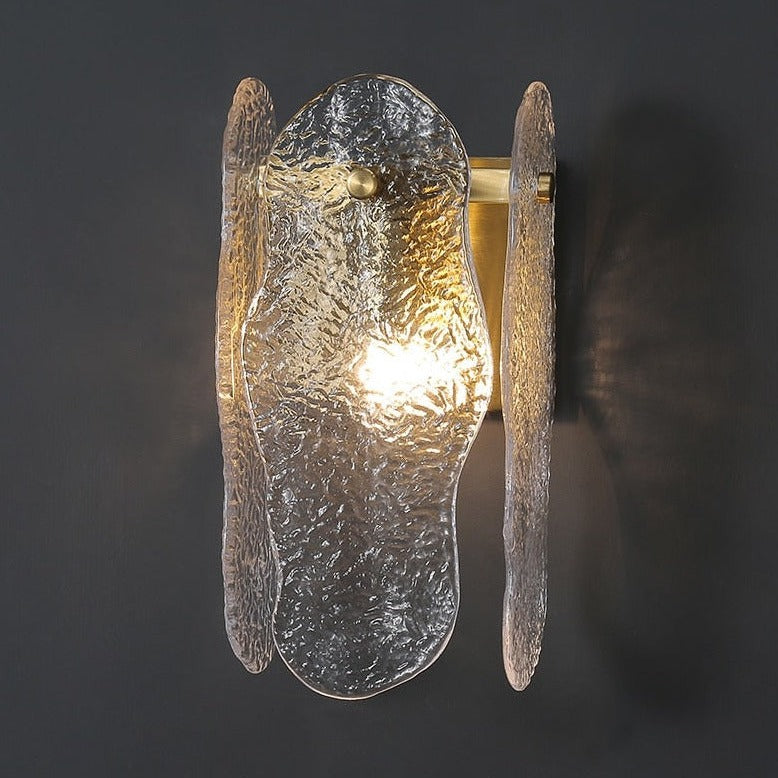 copper and textured glass mid century modern wall sconce 