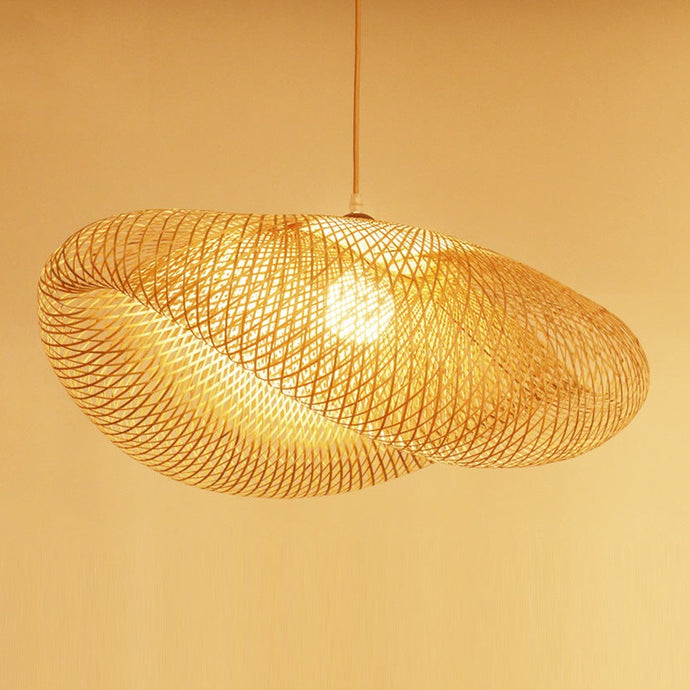 Handwoven bamboo pendant light fixture