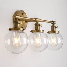 Load image into Gallery viewer, antique brass three bulb wall sconce
