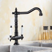 Load image into Gallery viewer, black vintage two-handle kitchen and bathroom faucet

