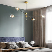 Load image into Gallery viewer, master bedroom modern four bulb amber glass light fixture
