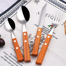 Load image into Gallery viewer, stainless steel wood handle flatware set
