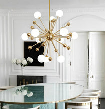 Load image into Gallery viewer, Gold art deco frosted glass chandelier
