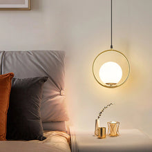 Load image into Gallery viewer, Brass Pendant Light with Frosted Glass Globe lamp shade

