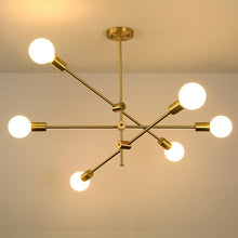 Load image into Gallery viewer, brass modern multi-bulb pendant light fixture

