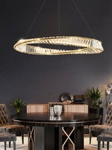 Load image into Gallery viewer, spiral designer gold and glass chandelier for dining room
