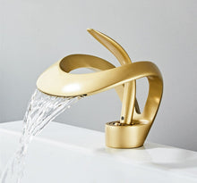 Load image into Gallery viewer, Gold dual channel modern bathroom faucet
