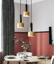 Load image into Gallery viewer, black and gold circular canopy modern pendant light fixture
