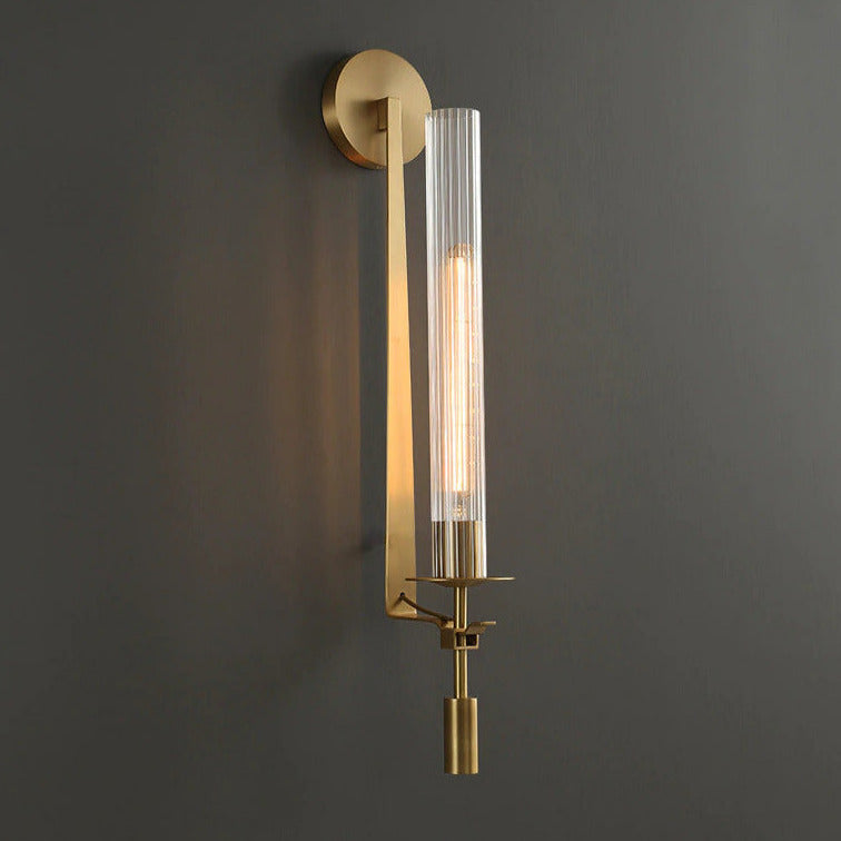 modern brass and fluted glass wall sconce