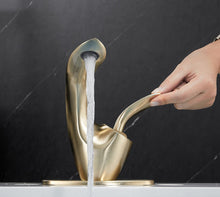 Load image into Gallery viewer, three hole brushed gold modern bathroom faucet
